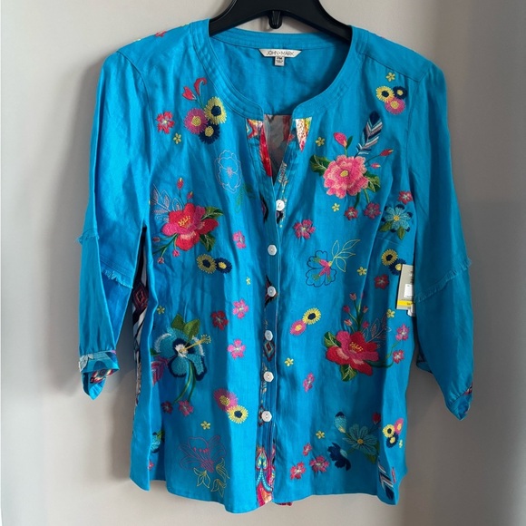 NWT John Mark women’s Colorful Embroidered Top size petite Medium - Picture 1 of 8